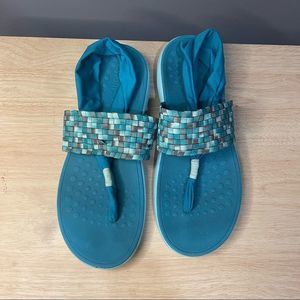 Vionic Turquoise and Grey/Brown Woven Sandals, Size 9 US